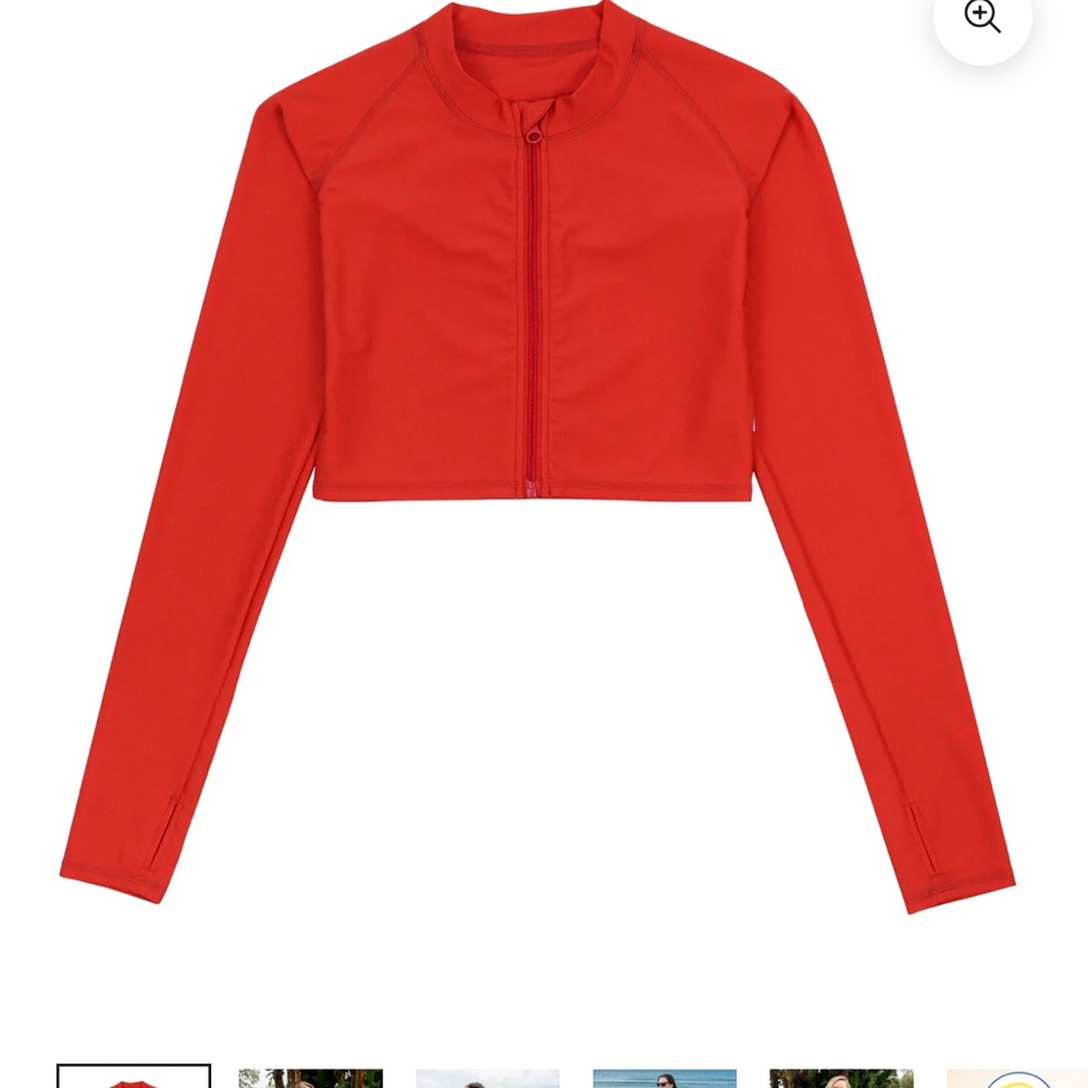 Women's Swimzip Long Sleeve Crop Rash Guard | “Fiesta Red”